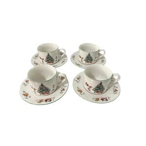 MAGICAL CHRISTMAS CHINA Cup and Saucer Set of 4 Discontinued Pattern